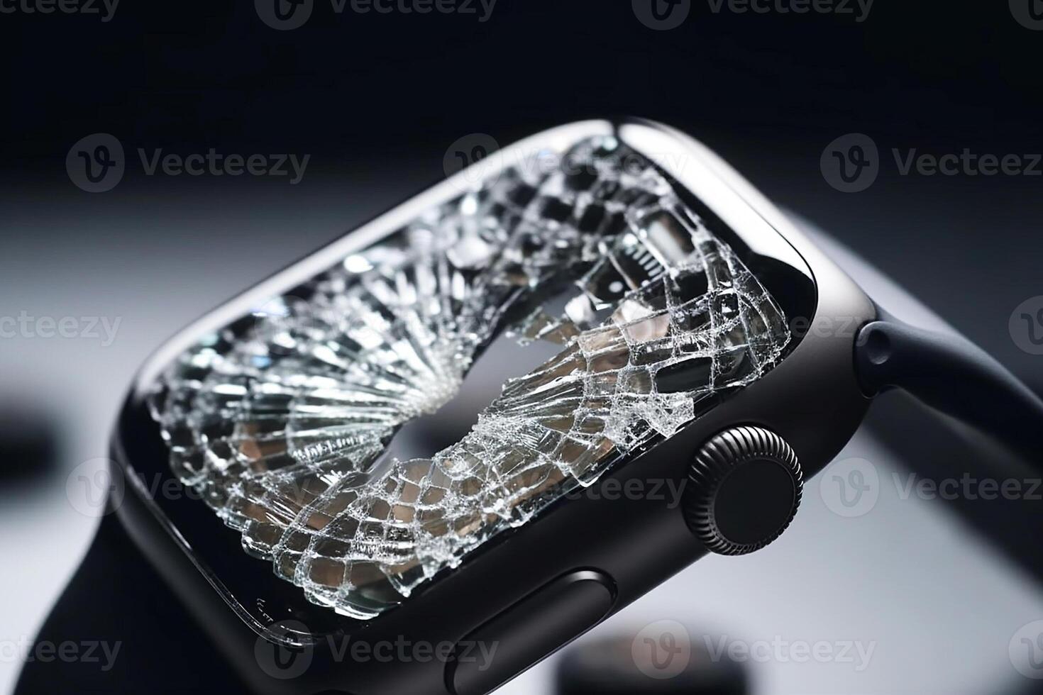 Broken electronic wristwatch, broken smart watch screen. 23372261 Stock