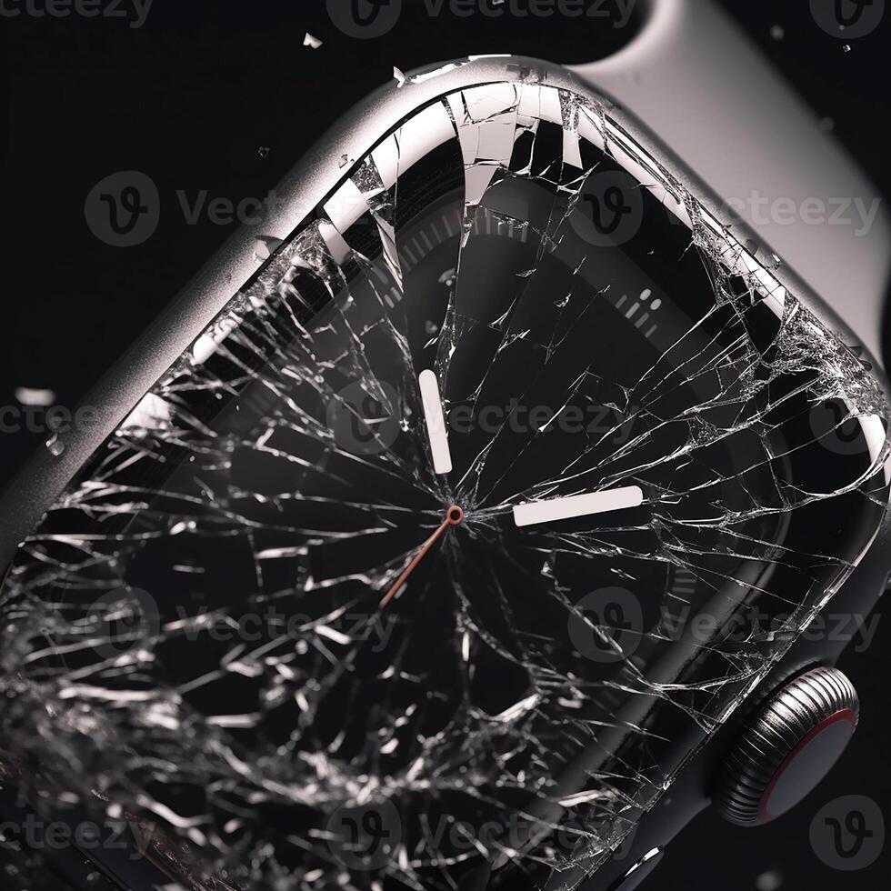 Broken electronic wristwatch, broken smart watch screen. 23372378 Stock