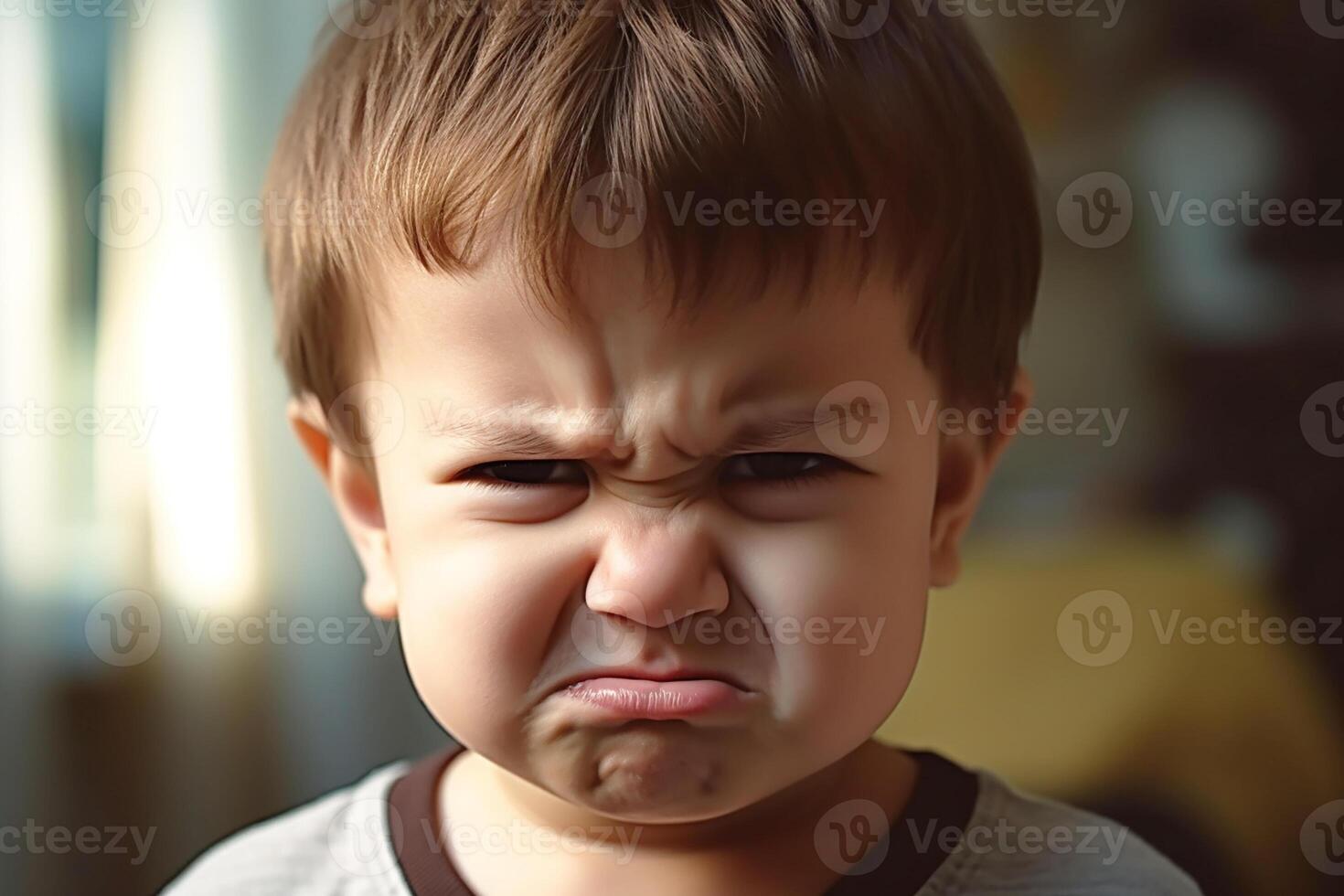 enojado chico, con emoción en su rostro, retrato. generativo ai foto