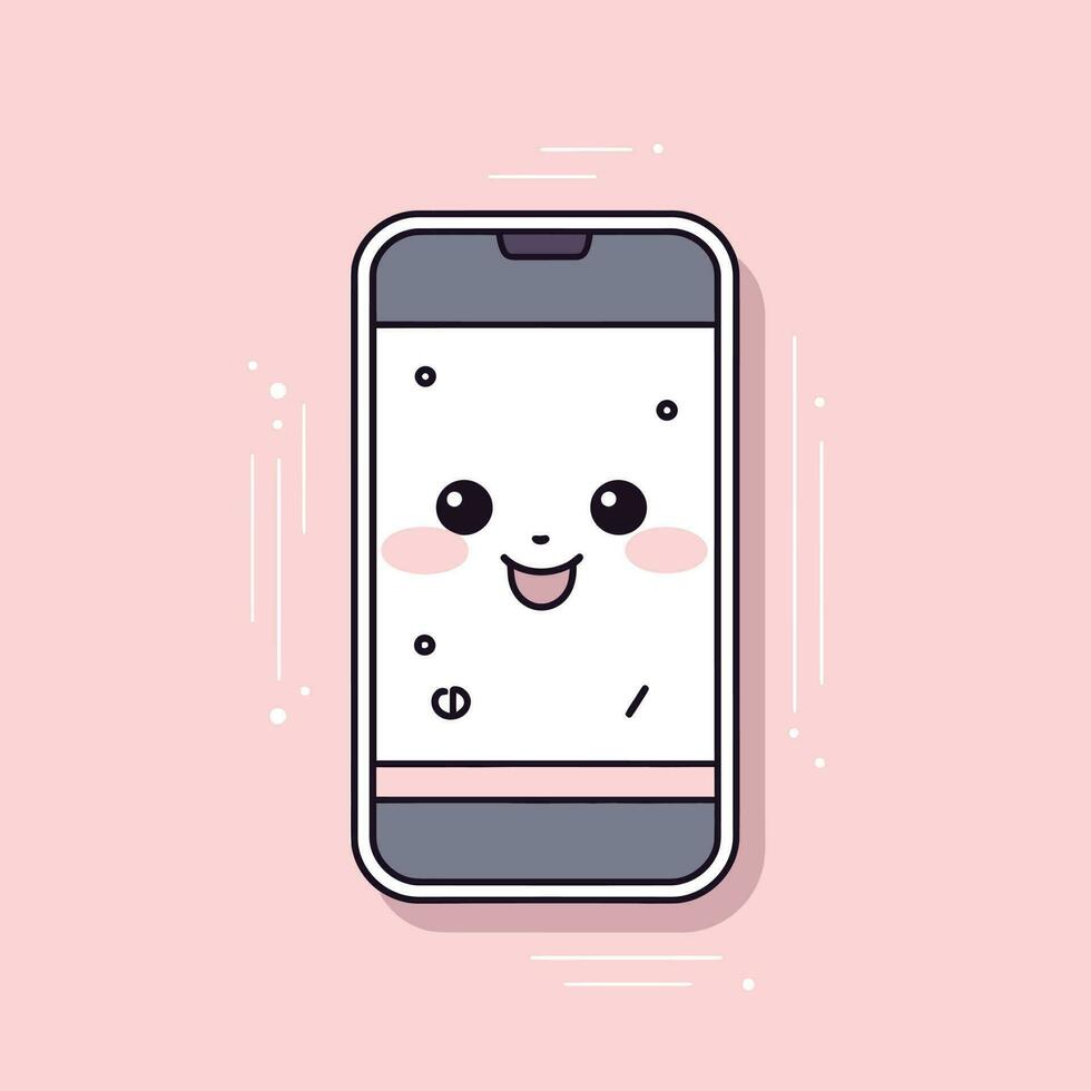 Cute kawaii smartphone chibi mascot vector cartoon style