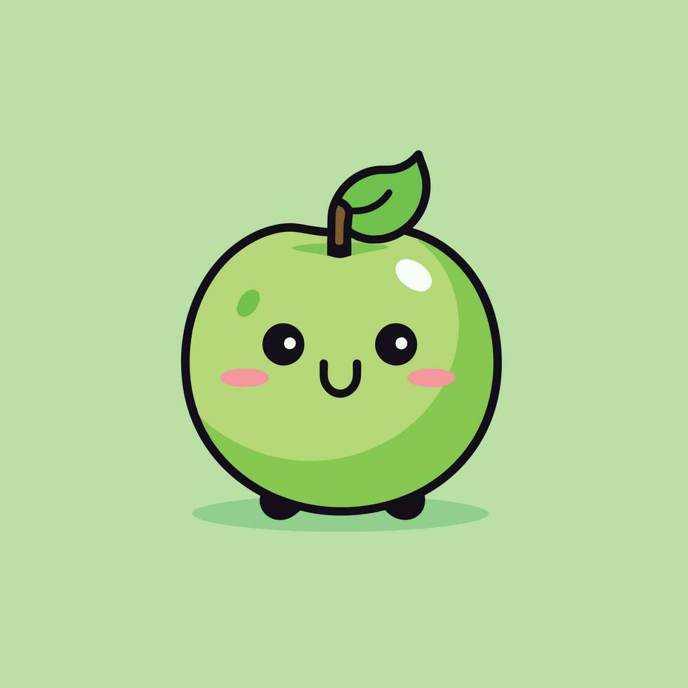 Cute kawaii apple chibi mascot vector cartoon style