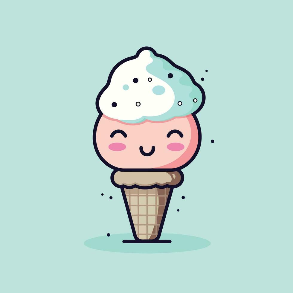 Cute kawaii ice cream chibi mascot vector cartoon style