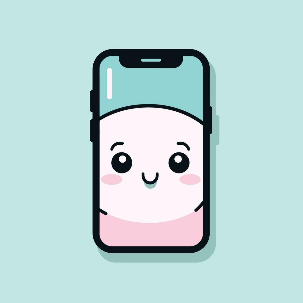 Cute kawaii smartphone chibi mascot vector cartoon style