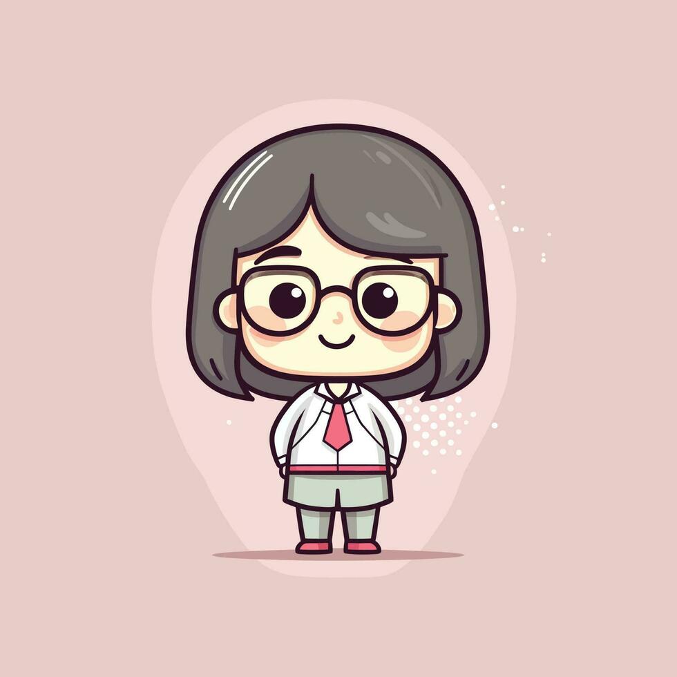 Cute kawaii teacher chibi mascot vector cartoon style