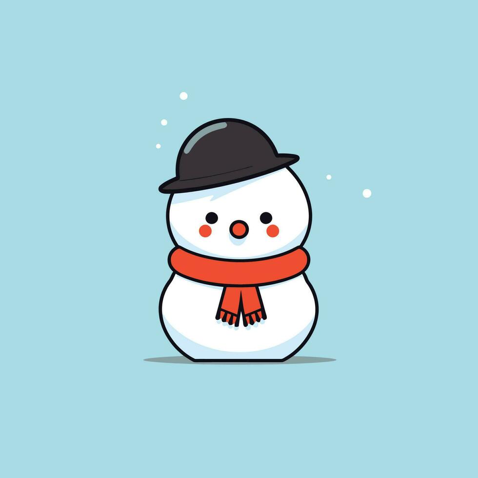 linda kawaii monigote de nieve chibi mascota vector dibujos animados estilo
