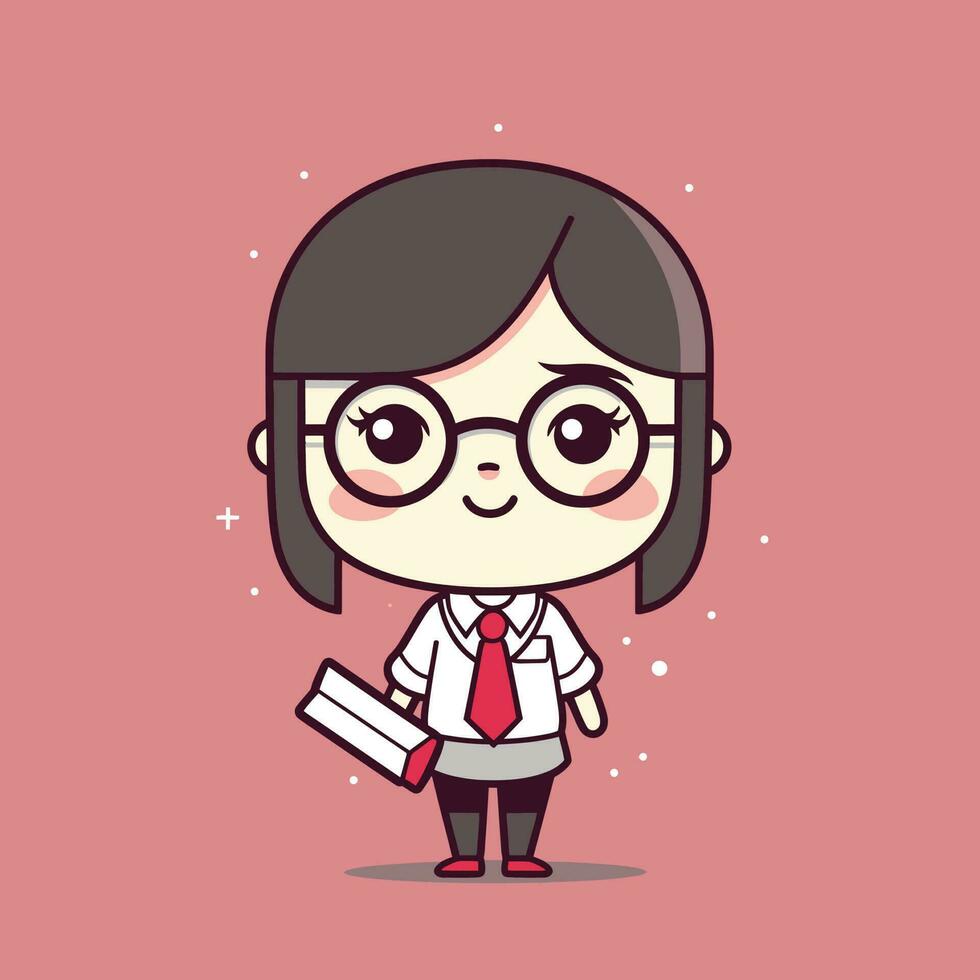 Cute kawaii teacher chibi mascot vector cartoon style