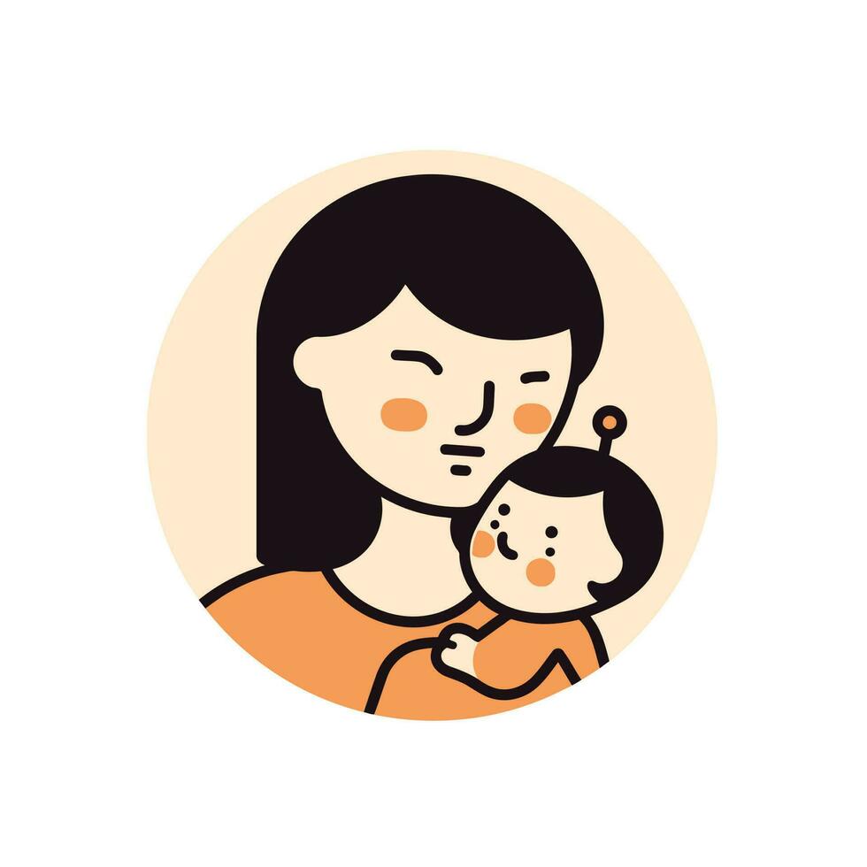 vector ilustración de madre participación bebé hijo en brazos. contento de la madre día saludo tarjeta.