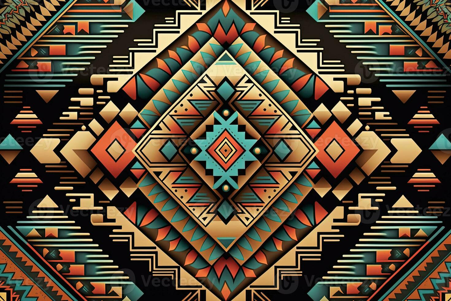 Aztec geometric pattern in traditional ornamental ethnic style. AI photo