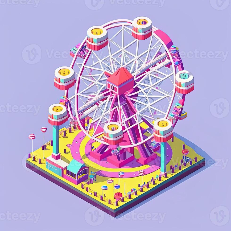 Cartoon isometric ferris wheel, amusement park. photo
