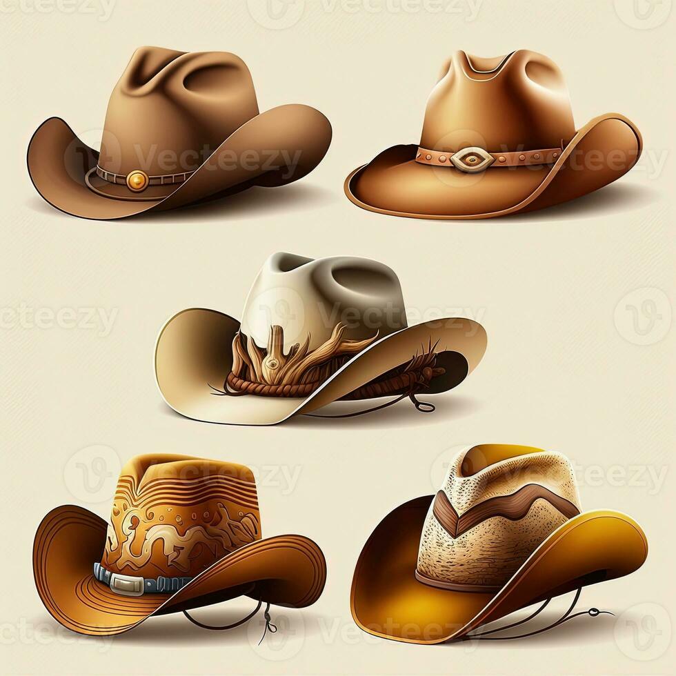 conjunto de vaquero sombrero ilustración en blanco antecedentes para diseño. ai foto