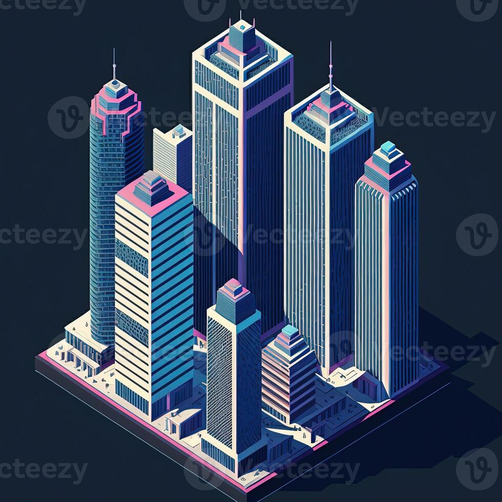 Cartoon isometric scyscraper in city, photo