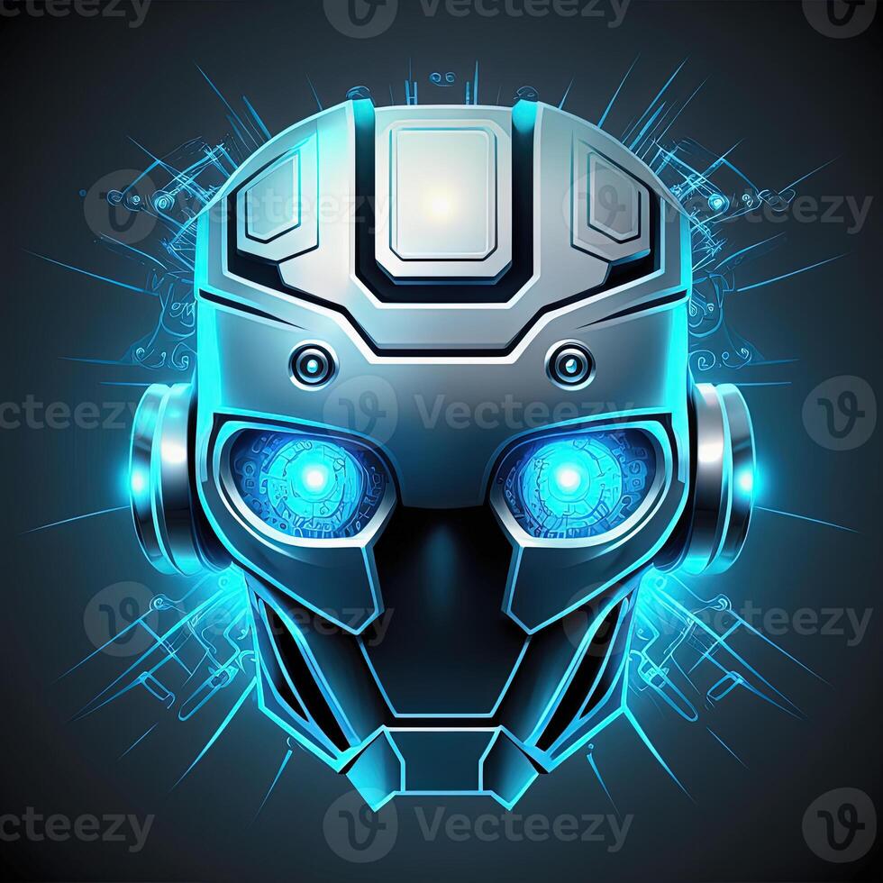 Robot Icon Illustration on Blue. photo