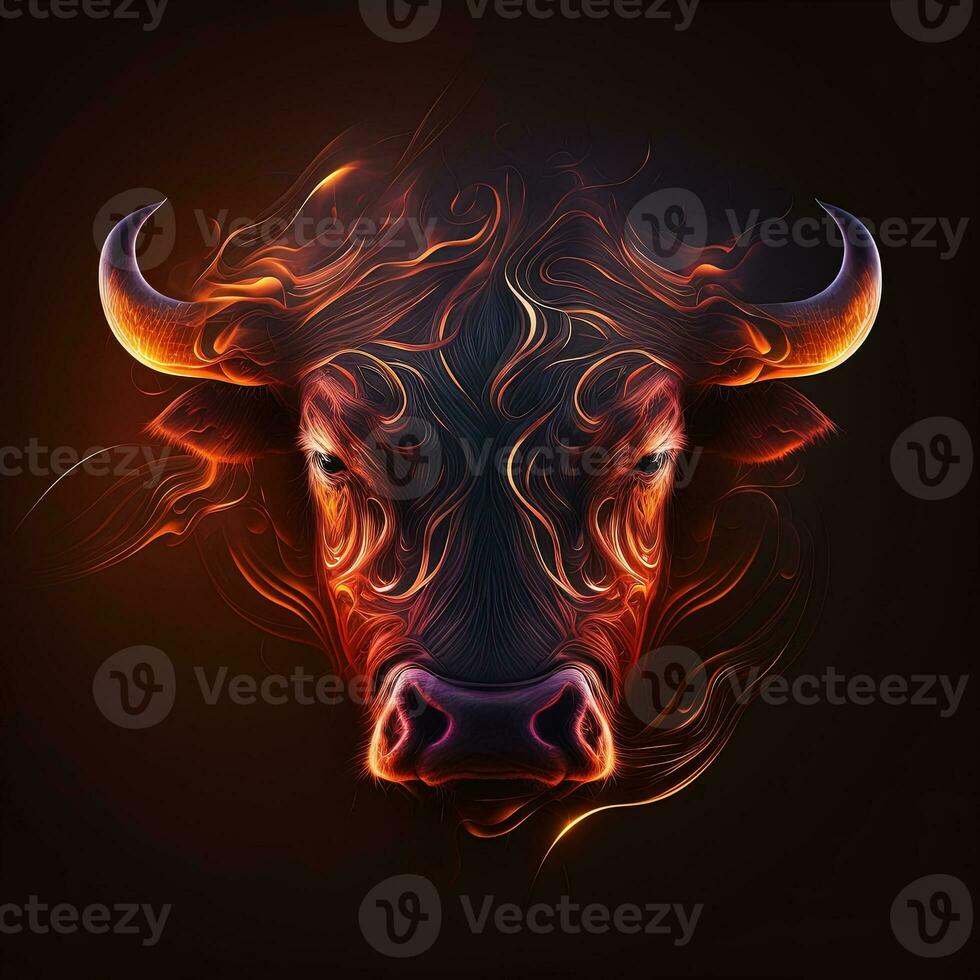 Bull head on black background. Market, crypto currency or stocks trading concept photo