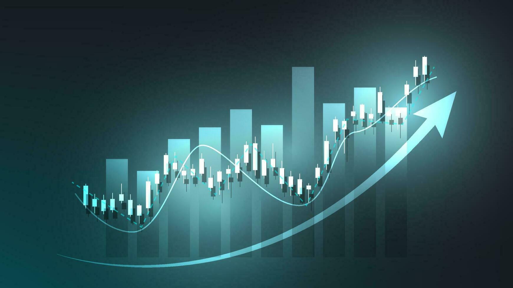 Financial business statistics with bar graph and candlestick chart show stock market price vector