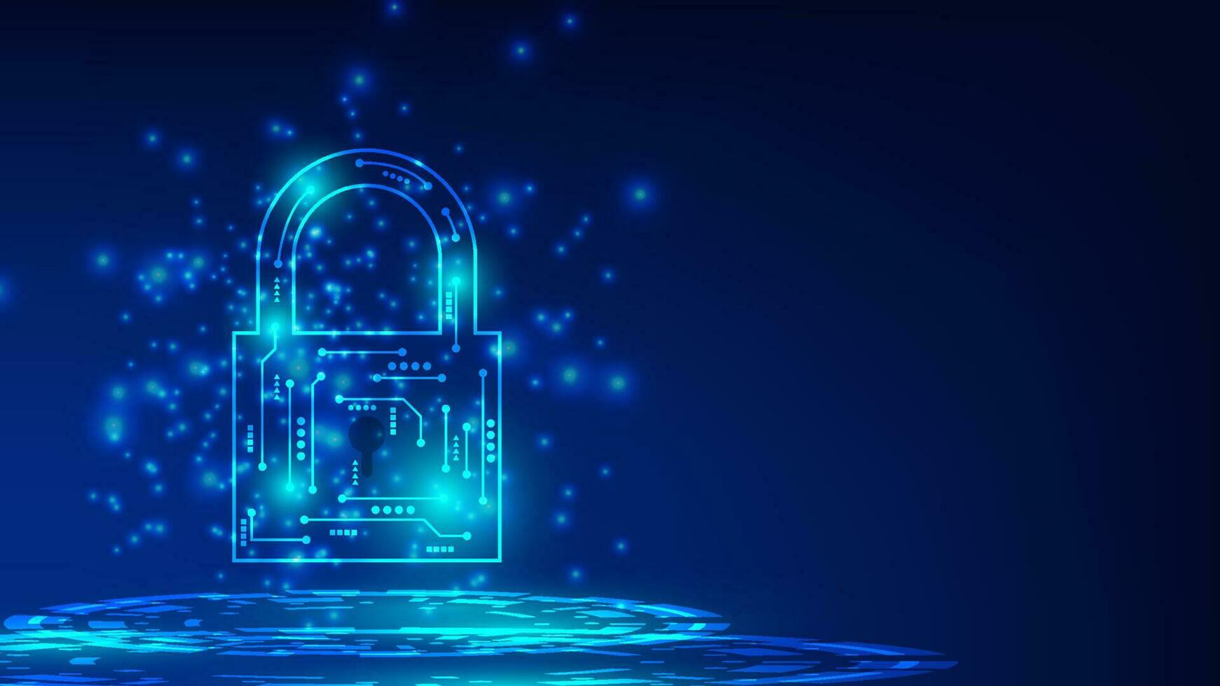 digital padlock with virtual screen on dark background with copy space. cyber security technology for fraud prevention and privacy data network protection concept vector