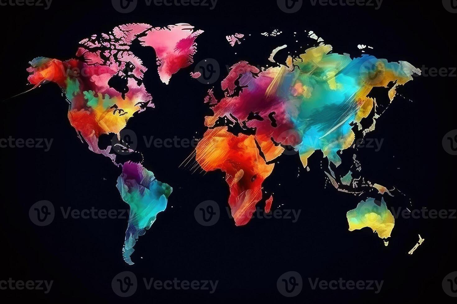 world map continents with bright watercolor . photo