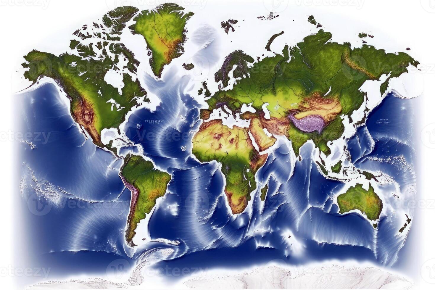 world map continents with bright watercolor . photo