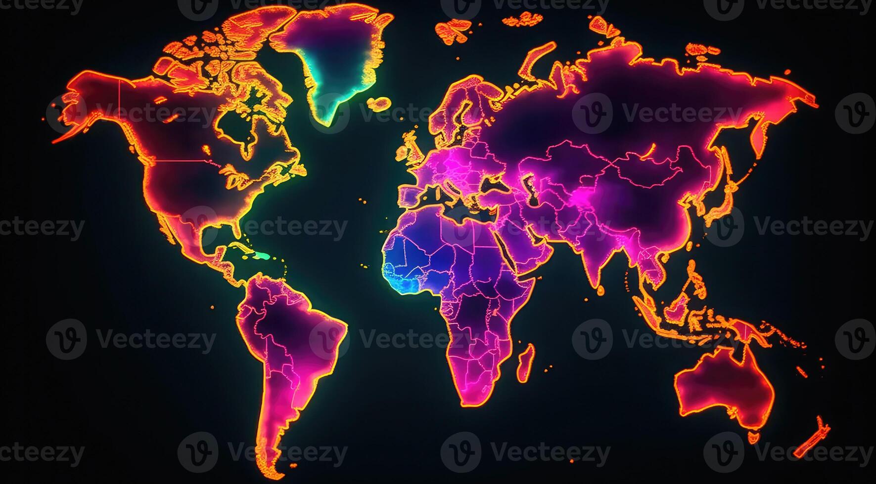 world map continents with bright watercolor . photo
