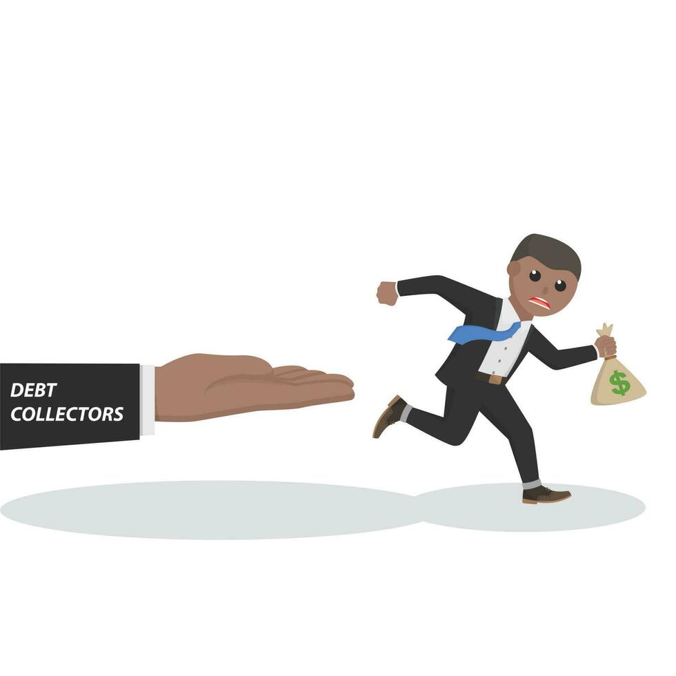 businessman african run away from debt collectors design character on white background vector