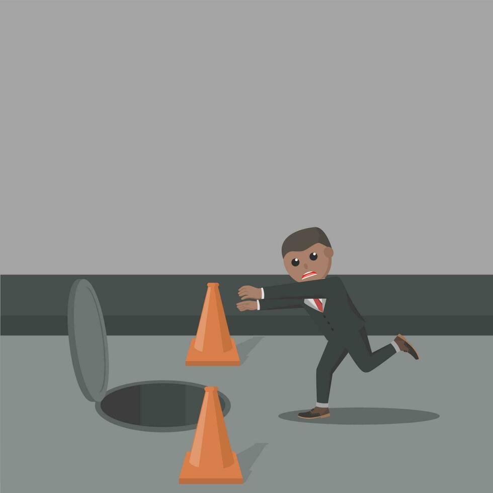 businessman african in a hurry and open sewer design character on white background vector