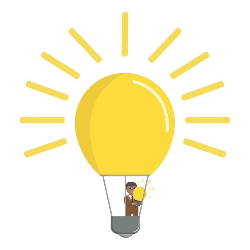 businessman african riding a air ballon lamp design character on white background vector