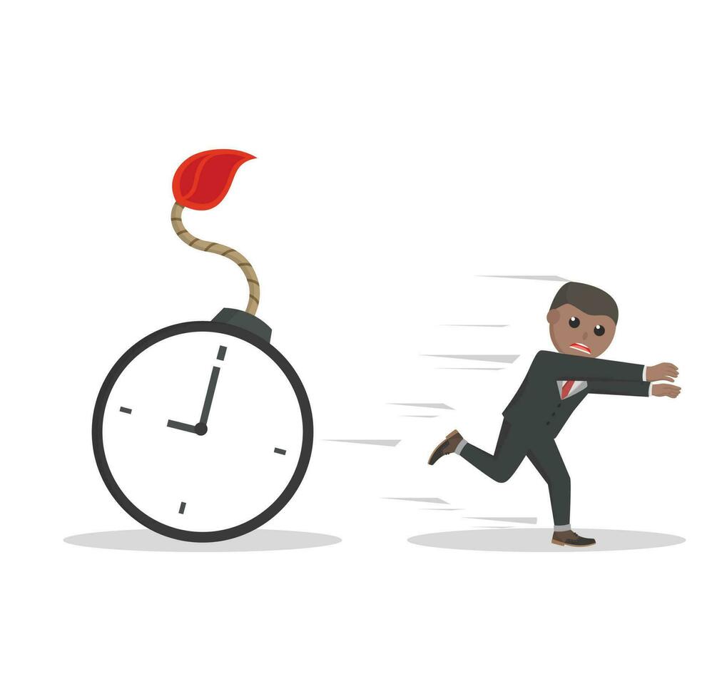 businessman african run away from bomb time design character on white background vector