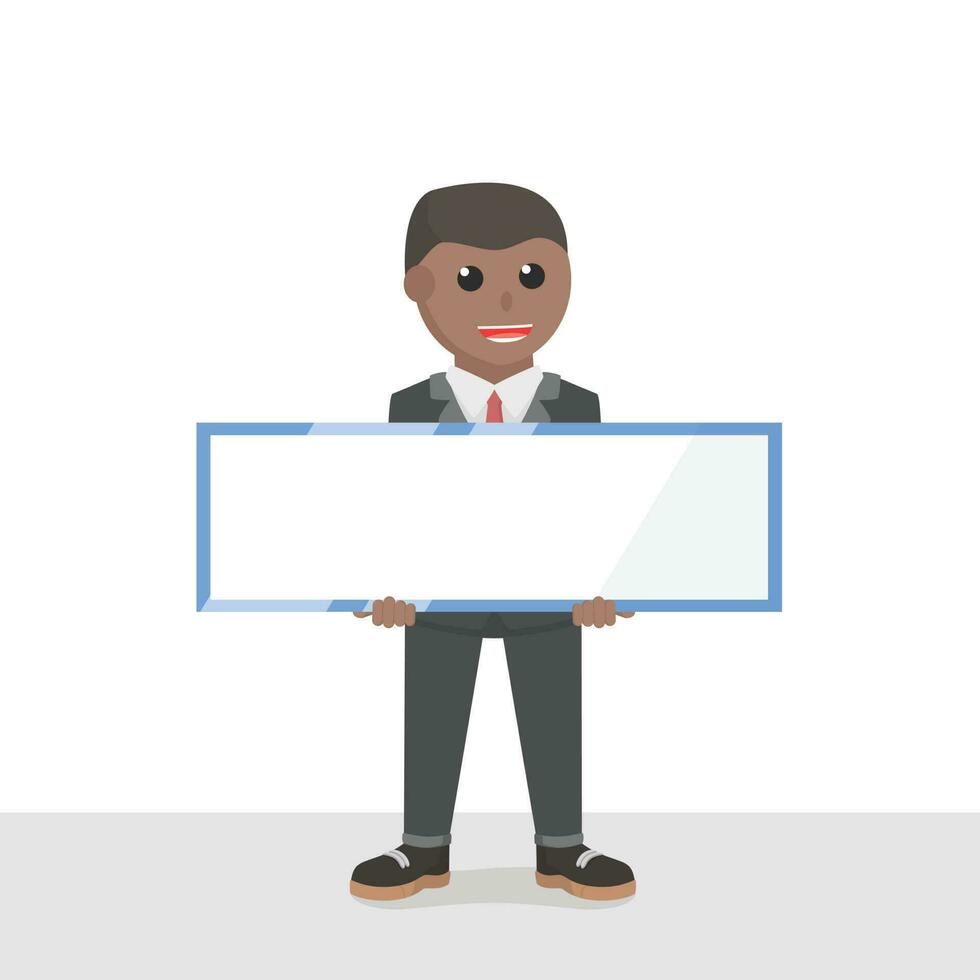 businessman african holding sign board design character on white background vector