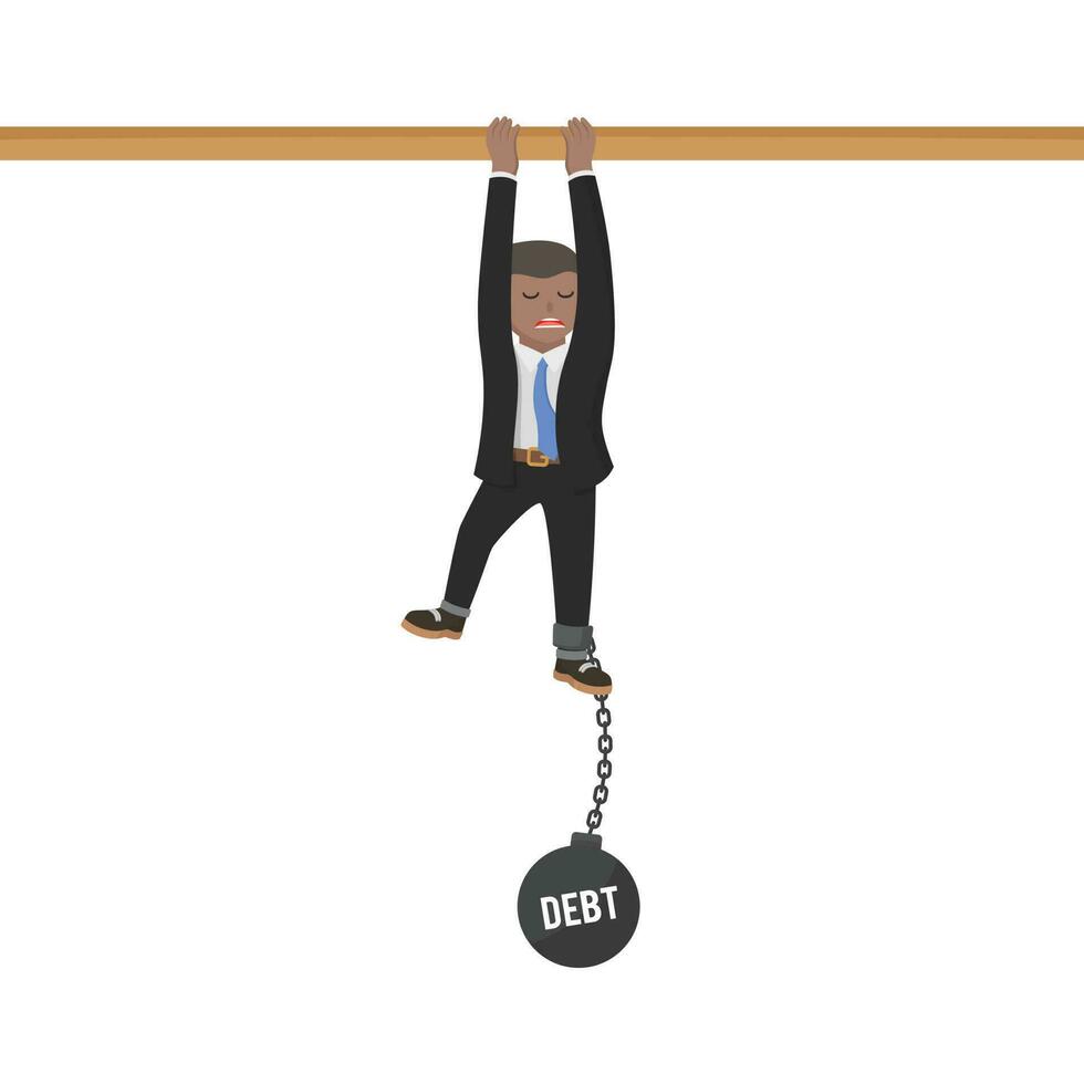 businessman african hanging with debt burden design character on white background vector