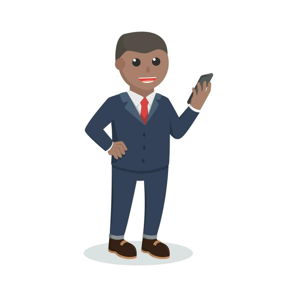 businessman african hold a gadget design character on white background vector