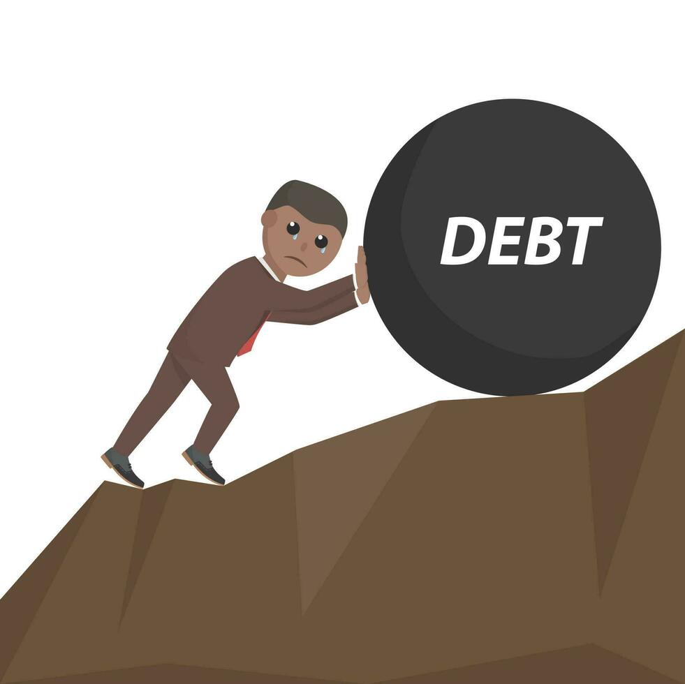 businessman african hold a big debt ball design character on white background vector