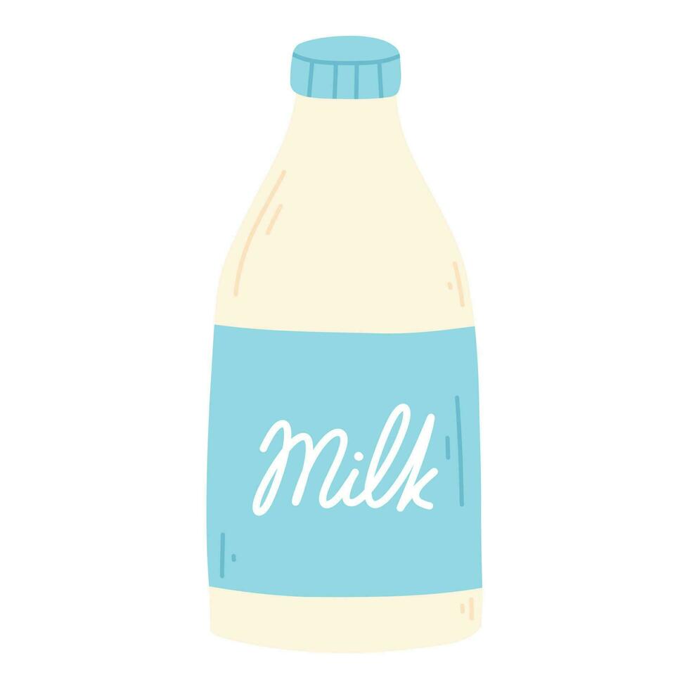 Bottle of milk in flat style. Hand drawn farm milk. Vector illustration. Milk product. Dairy day.