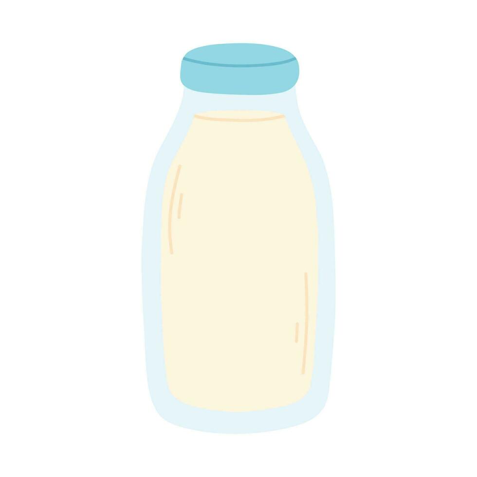 Bottle of milk in flat style. Hand drawn farm milk. Vector illustration. Milk product. Dairy day.