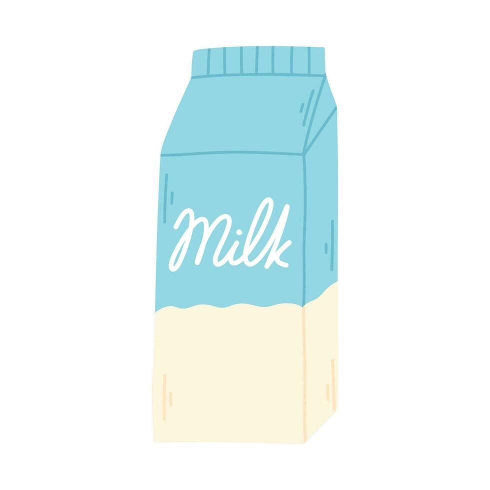 Packet of milk in flat style. Hand drawn farm milk. Vector illustration. Milk product. Dairy day.