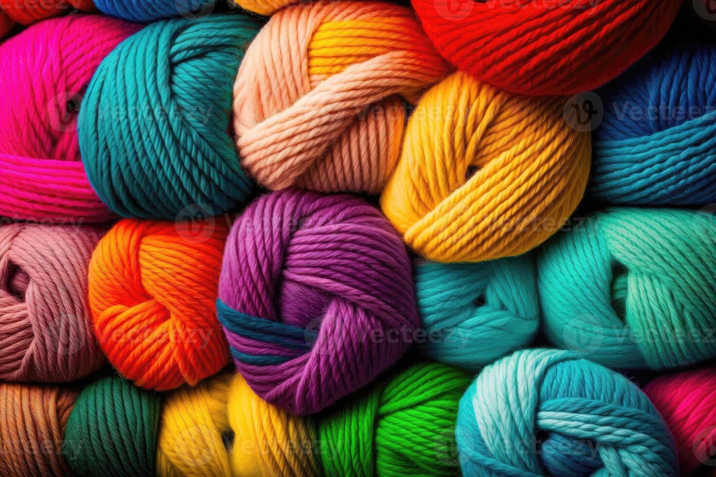 AI Generated Many colorful Rainbow yarn for knitting. Twisted threads ...