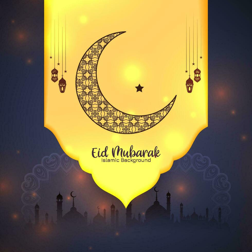 hermosa eid Mubarak festival saludo islámico tarjeta creciente Luna diseño vector