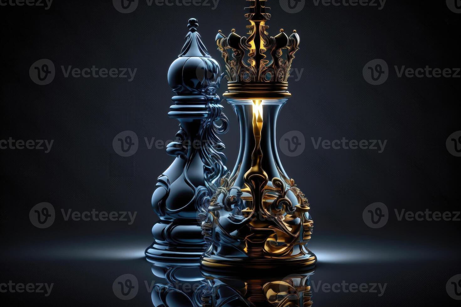 Chess competition concept on black background. photo