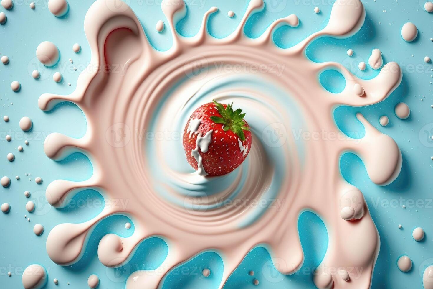 Strawberry falling into splashing milk or yogurt splash. photo