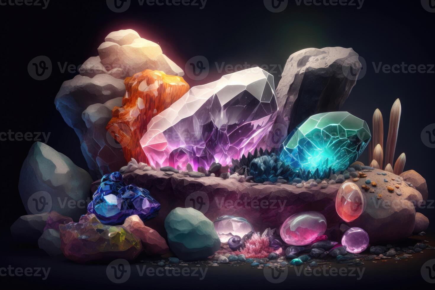 Various natural gems and crystals in gem cave. 23373557 Stock Photo at ...