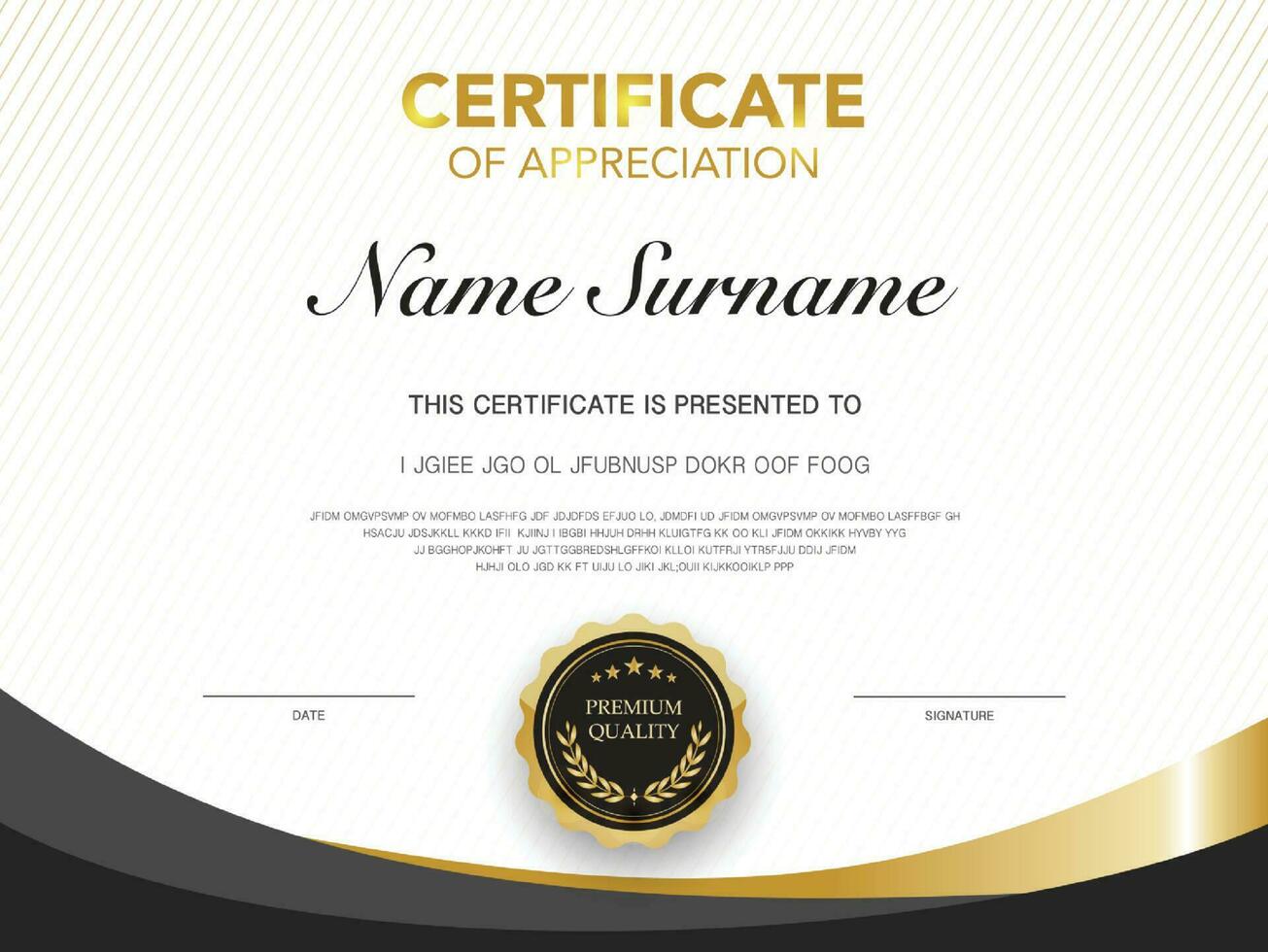 Diploma certificate template black and gold color with luxury and modern style vector image Premium Vector.