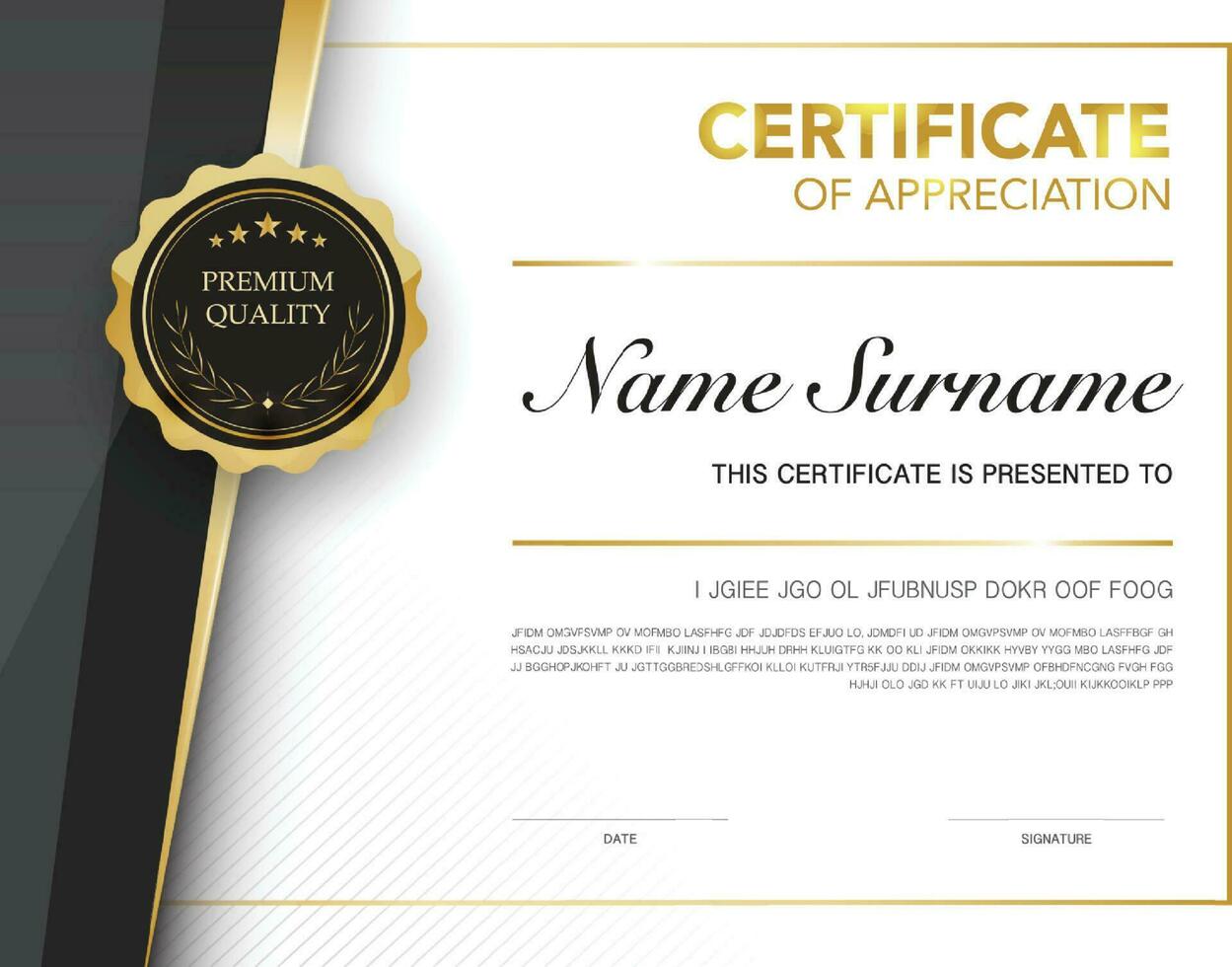 Diploma certificate template black and gold color with luxury and modern style vector image Premium Vector.