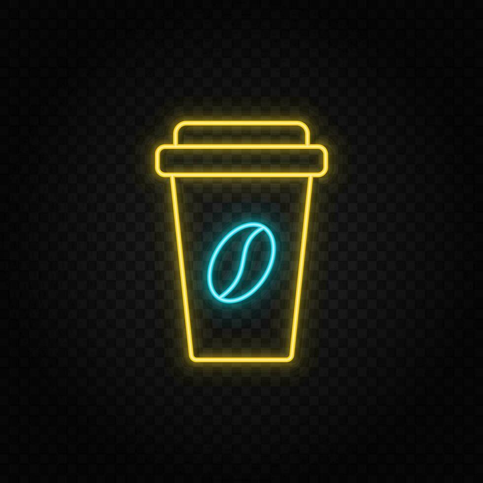 frío café neón icono. azul y amarillo neón vector icono.