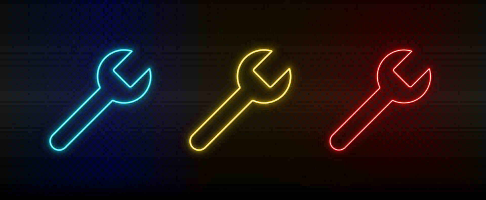 Neon icon set garage tool, repair. Set of red, blue, yellow neon vector icon.