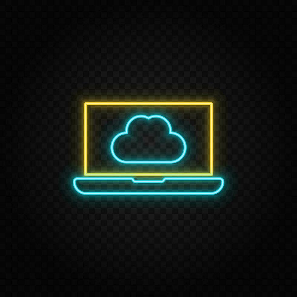 firewall, netbook neon vector icon. Blue and yellow neon vector icon.