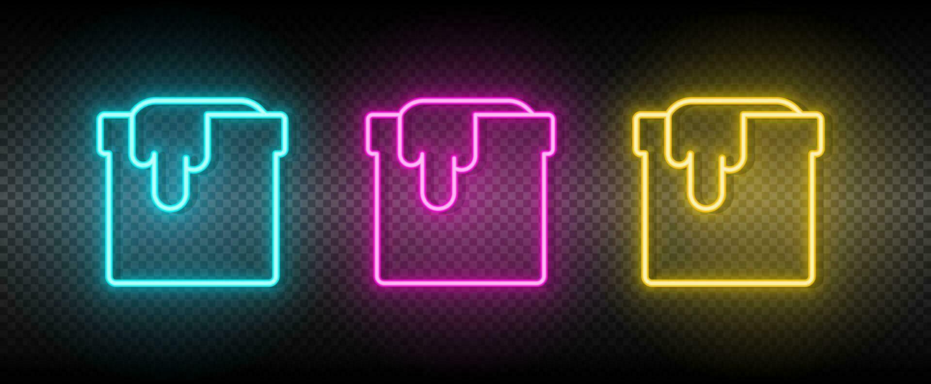 bank, color, pot vector icon yellow, pink, blue neon set. Tools vector icon on dark.