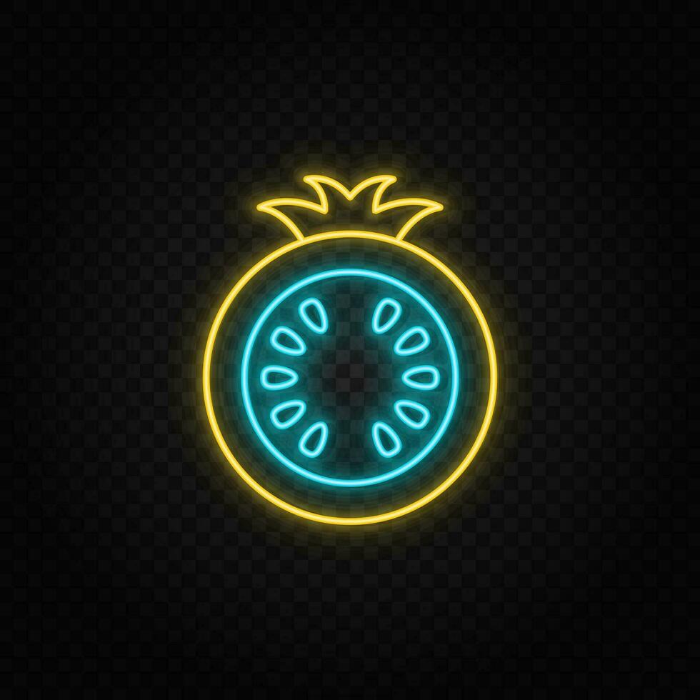 tomatoes neon icon. Blue and yellow neon vector icon.