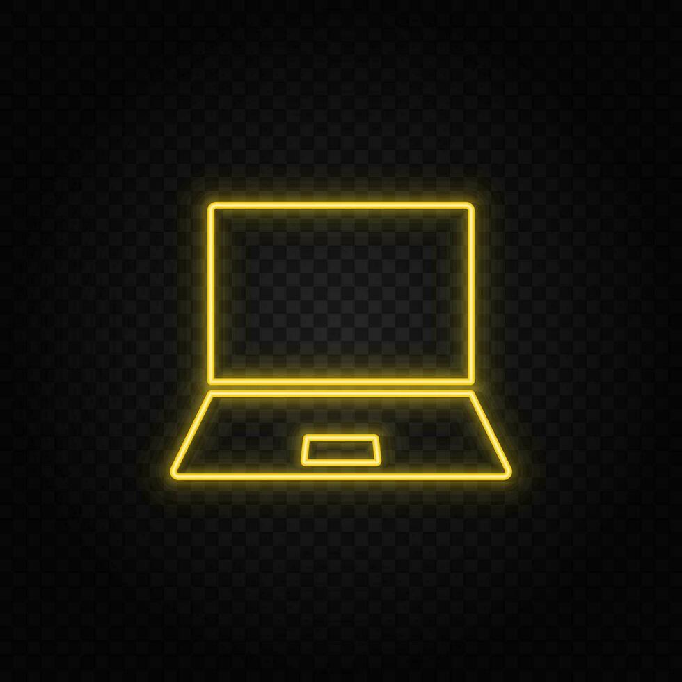 notebook yellow neon icon .Transparent background. Yellow neon vector icon .