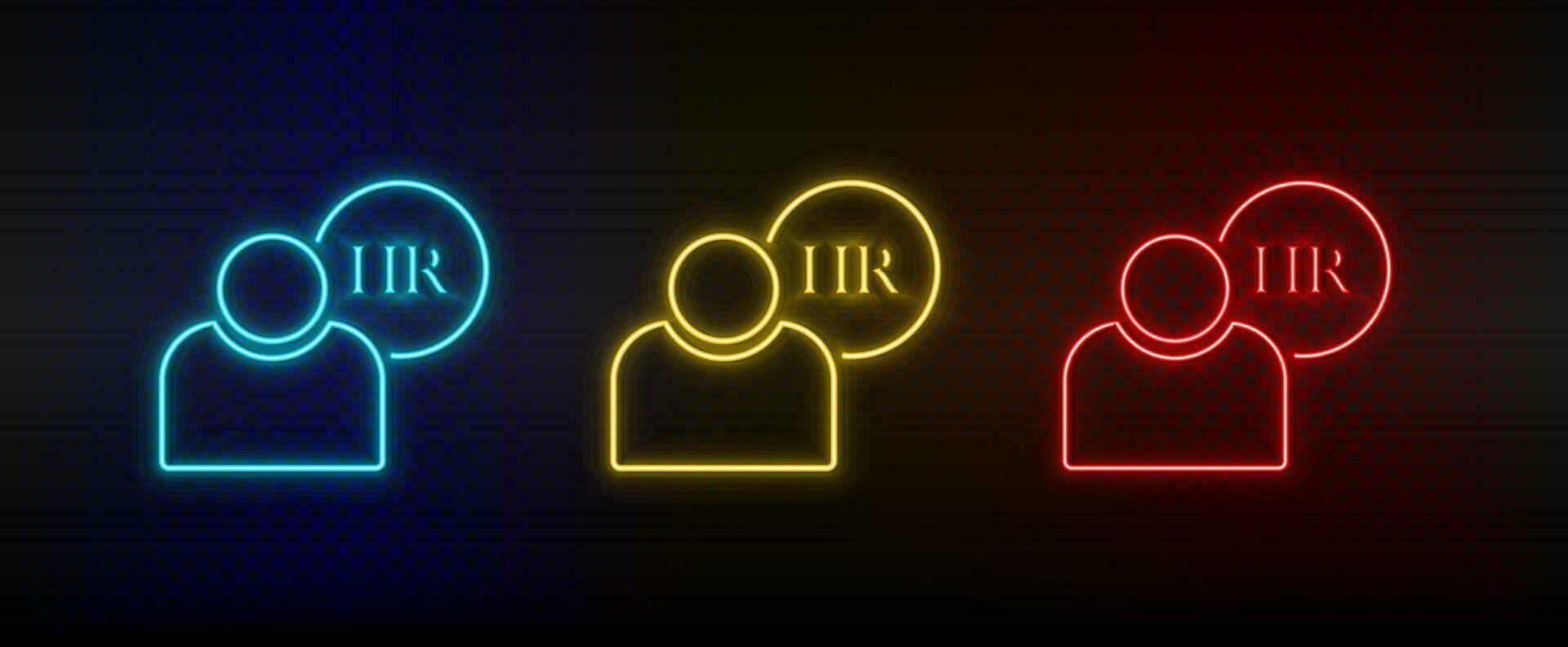 Neon icon set human resources, user. Set of red, blue, yellow neon vector icon on dark.