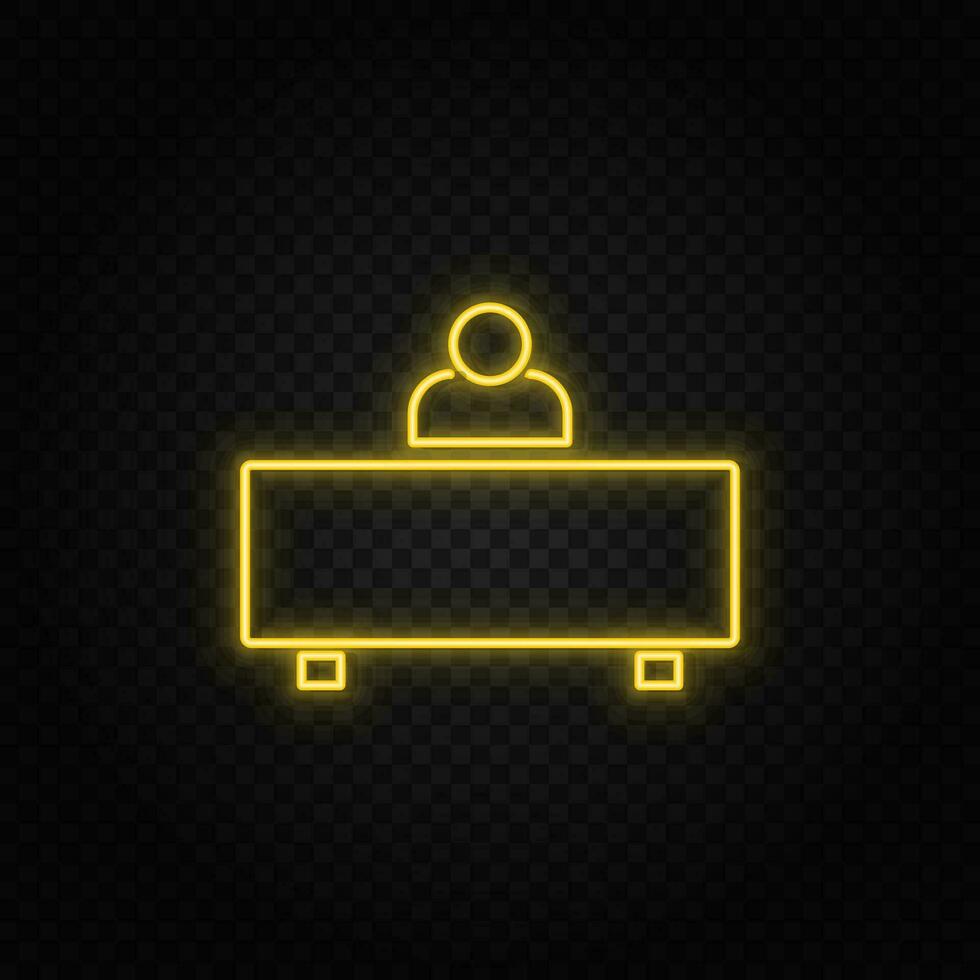 workplace, user yellow neon icon .Transparent background. Yellow neon vector icon.