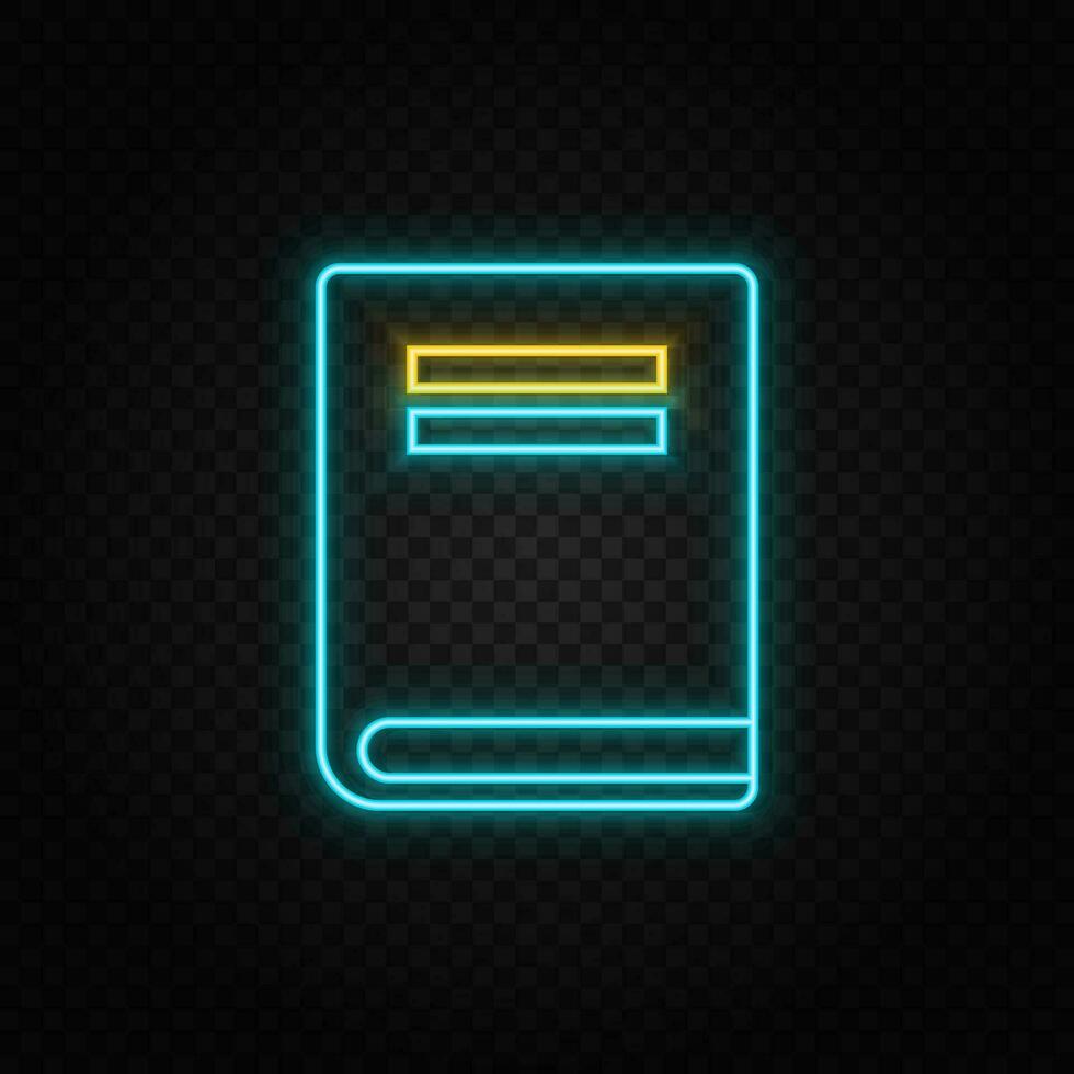 Book. Blue and yellow neon vector icon.