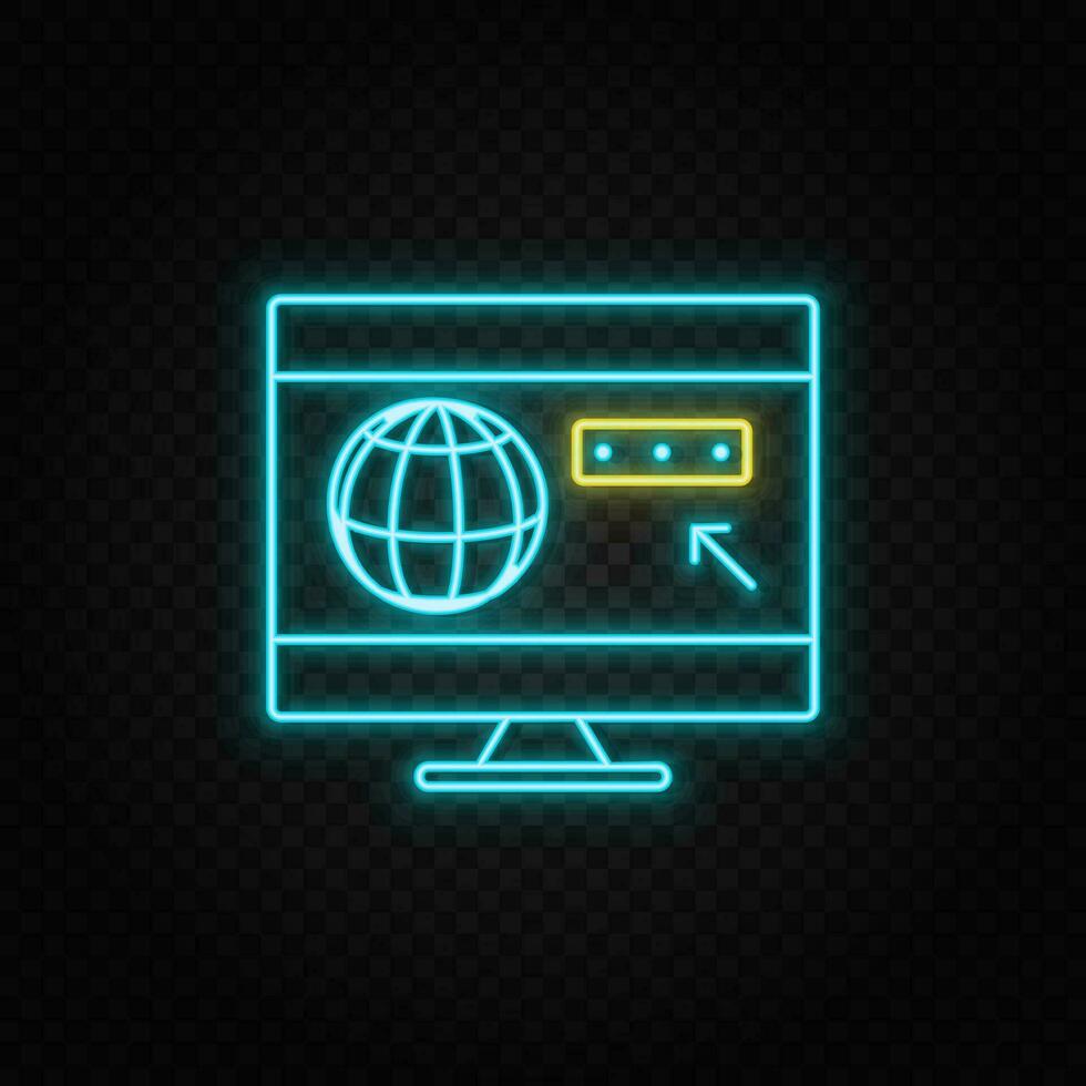 password, monitor neon vector icon. Blue and yellow neon vector icon.